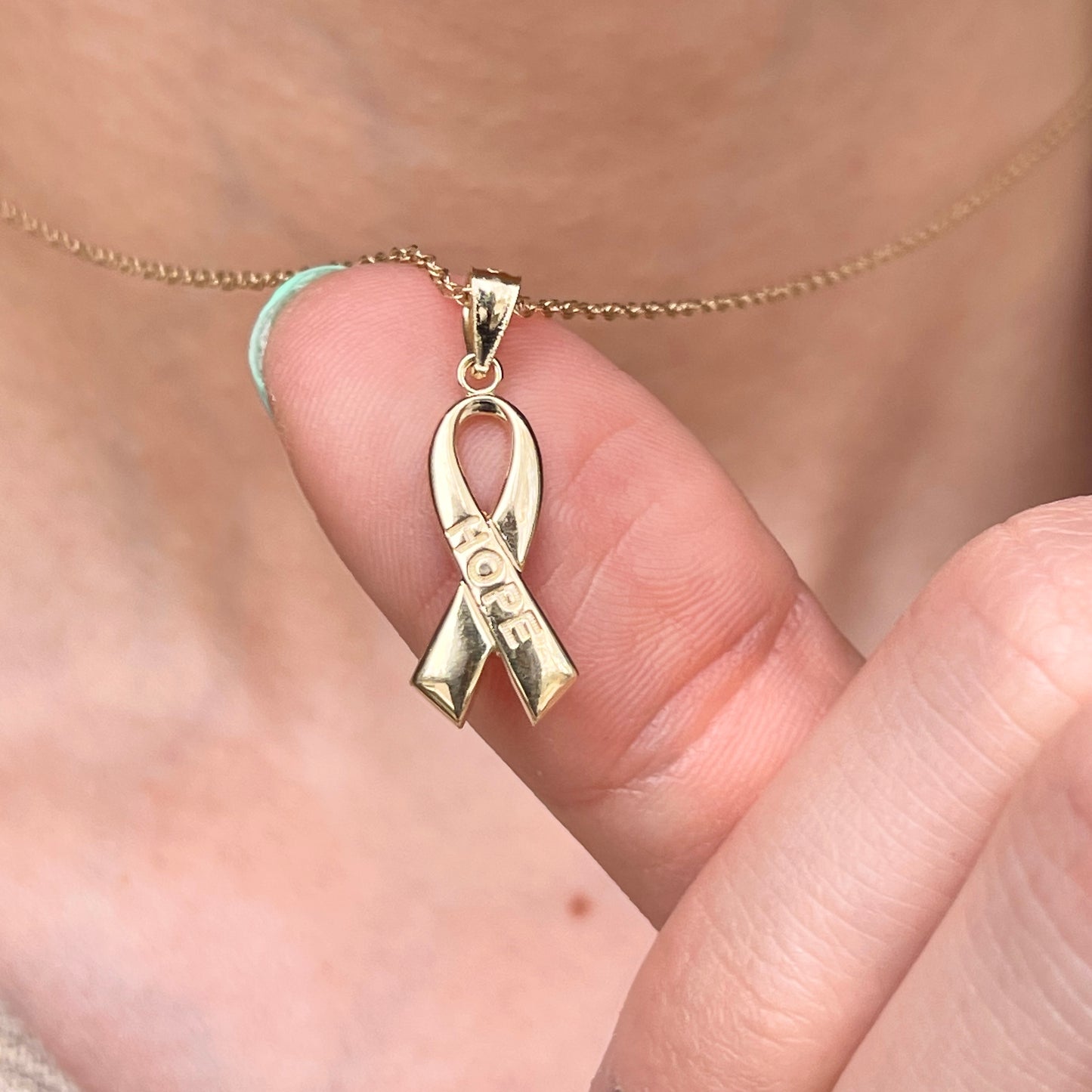 14KT Yellow Gold Cancer Awareness Hope Ribbon Pendant