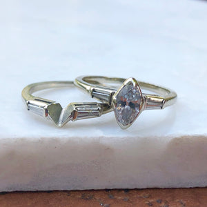 14KT White Gold Marquise Baguette Diamond Band Estate Ring, 14KT White Gold Marquise Baguette Diamond Band Estate Ring - Legacy Saint Jewelry