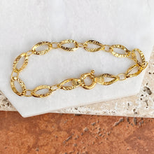Load image into Gallery viewer, 14KT Yellow Gold Hammered Oval Link Toggle Bracelet