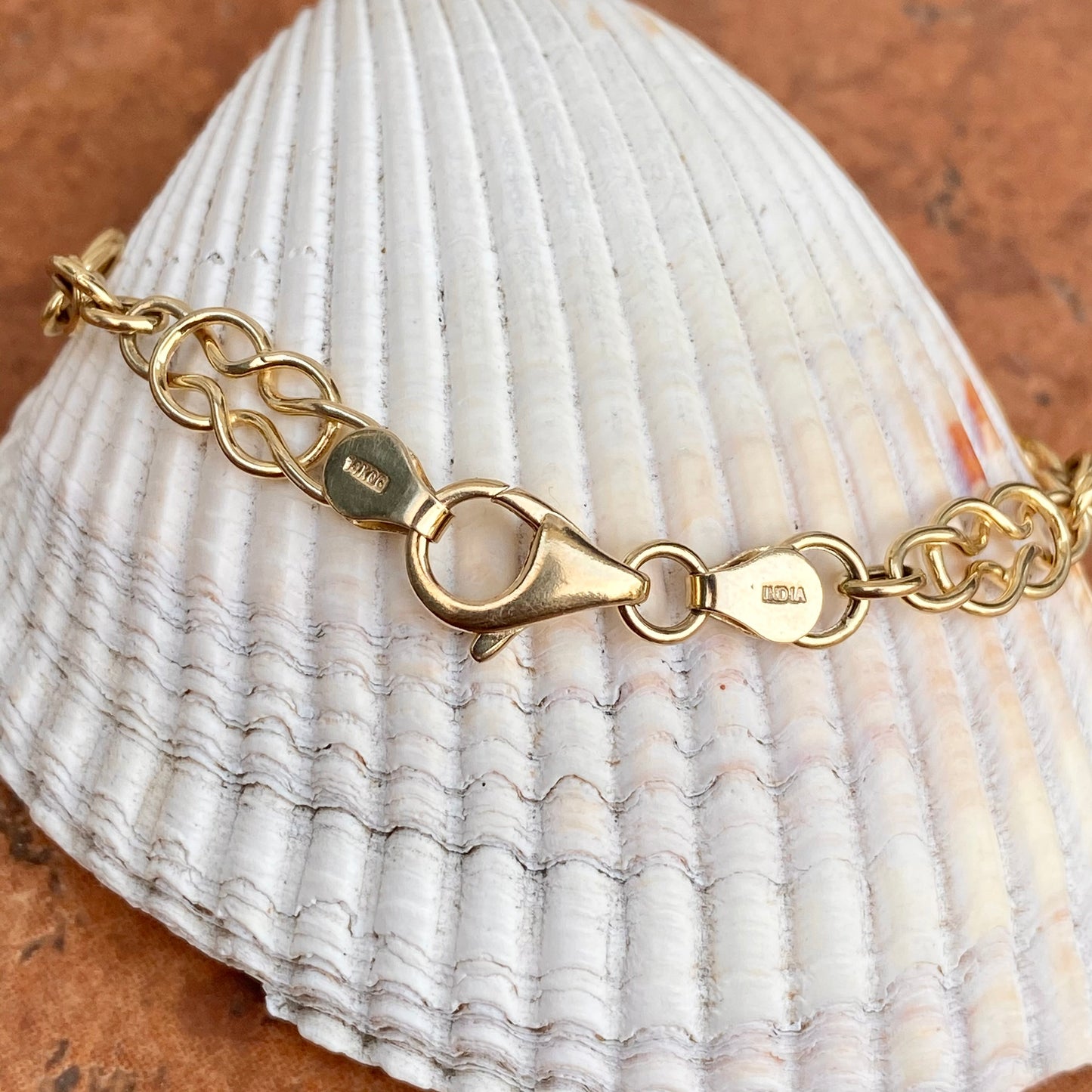 14KT Yellow Gold Polished Circles Flat Link Chain Bracelet