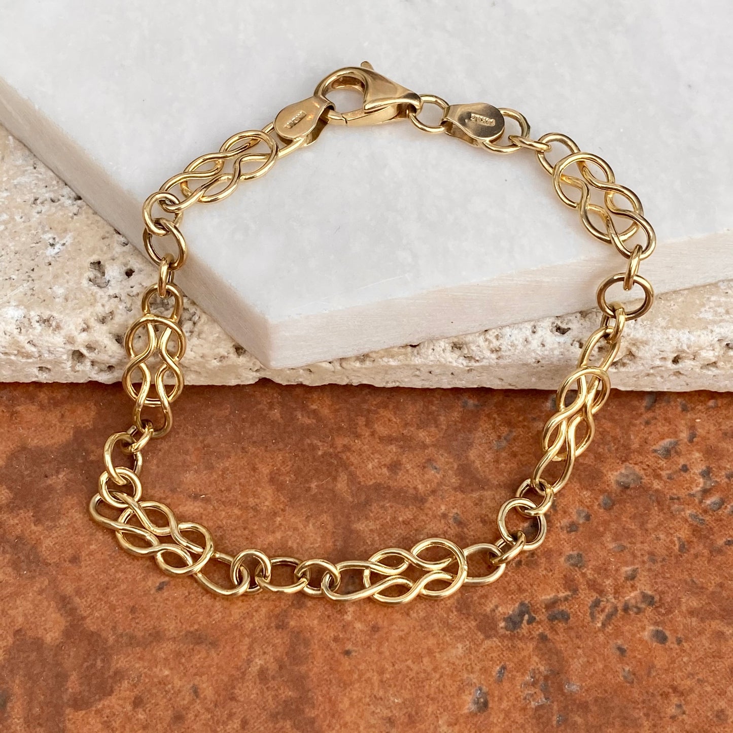 14KT Yellow Gold Polished Circles Flat Link Chain Bracelet