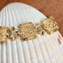 Load image into Gallery viewer, Estate 14KT Yellow Gold Byzantine Link Textured Fleur de Lis Bracelet - Legacy Saint Jewelry