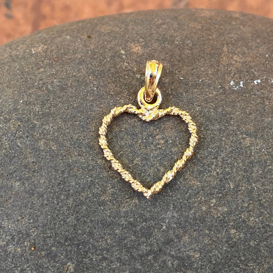 10KT Yellow Gold Rope Twist Open Heart Pendant Charm, 10KT Yellow Gold Rope Twist Open Heart Pendant Charm - Legacy Saint Jewelry