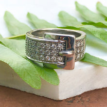 Load image into Gallery viewer, Estate 14KT White Gold + Pave Diamond Belt Buckle Cigar Band Ring - Legacy Saint Jewelry
