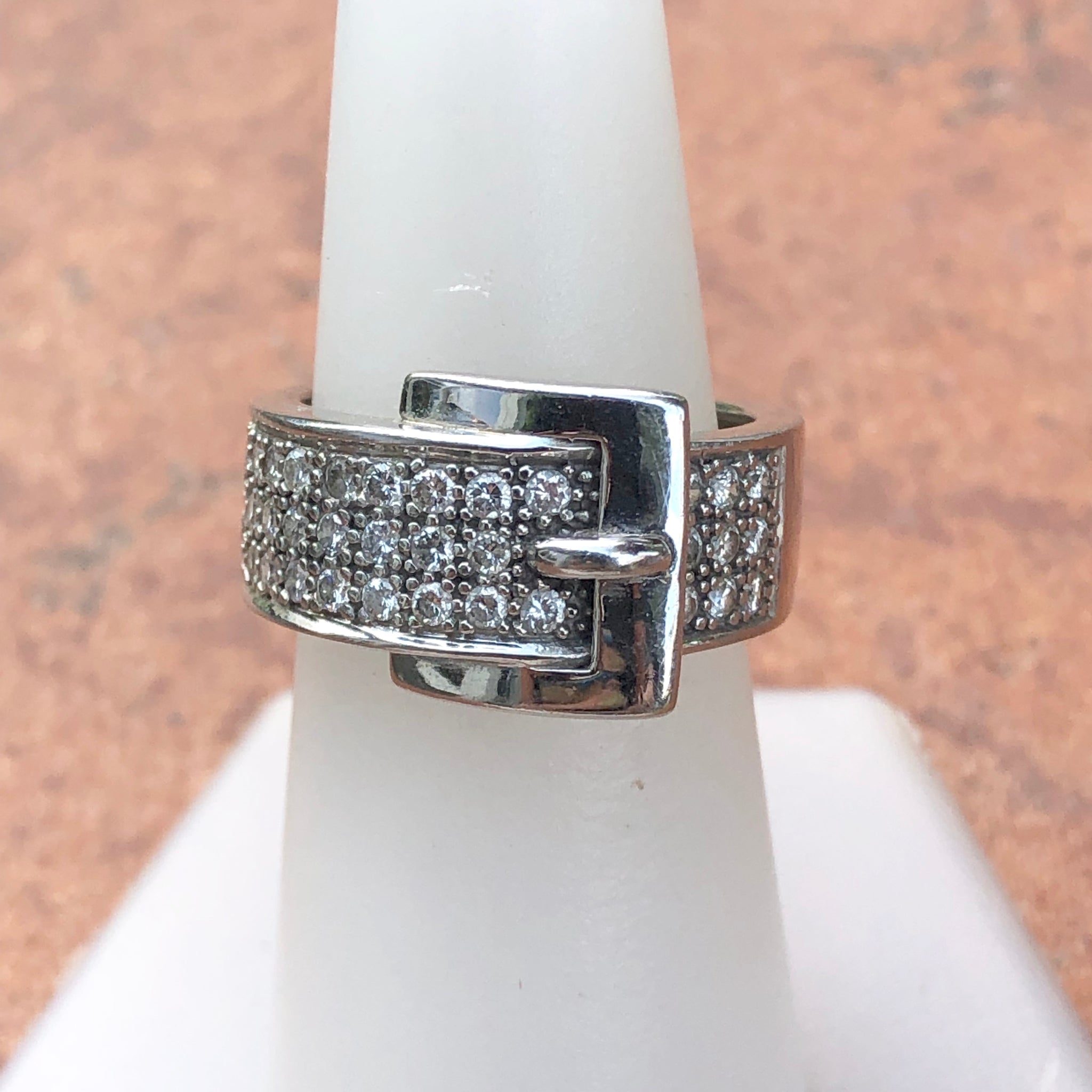 Estate 14KT White Gold + Pave Diamond Belt Buckle Cigar Band Ring – LSJ