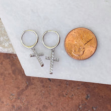 Load image into Gallery viewer, Sterling Silver Huggie Hoop Earrings CZ Cross Charms, Sterling Silver Huggie Hoop Earrings CZ Cross Charms - Legacy Saint Jewelry
