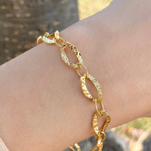 Load image into Gallery viewer, 14KT Yellow Gold Hammered Oval Link Toggle Bracelet