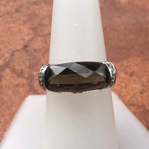 14KT White Gold Checkerboard Smokey Quartz + Diamond Ring, 14KT White Gold Checkerboard Smokey Quartz + Diamond Ring - Legacy Saint Jewelry