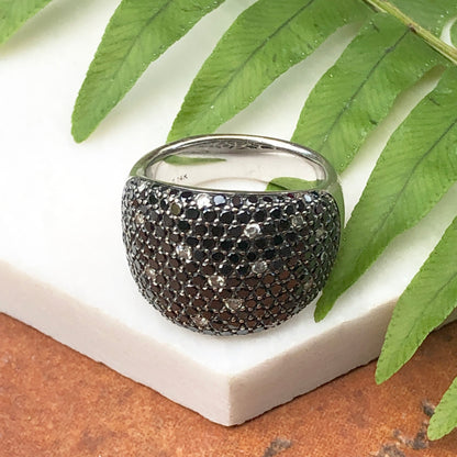 Estate 14KT White Gold 3.0 CT Pave Scattered Black + White Diamond Cigar Band Ring - Legacy Saint Jewelry