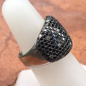 Estate 14KT White Gold 3.0 CT Pave Scattered Black + White Diamond Cigar Band Ring - Legacy Saint Jewelry