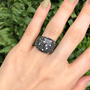 Estate 14KT White Gold 3.0 CT Pave Scattered Black + White Diamond Cigar Band Ring - Legacy Saint Jewelry