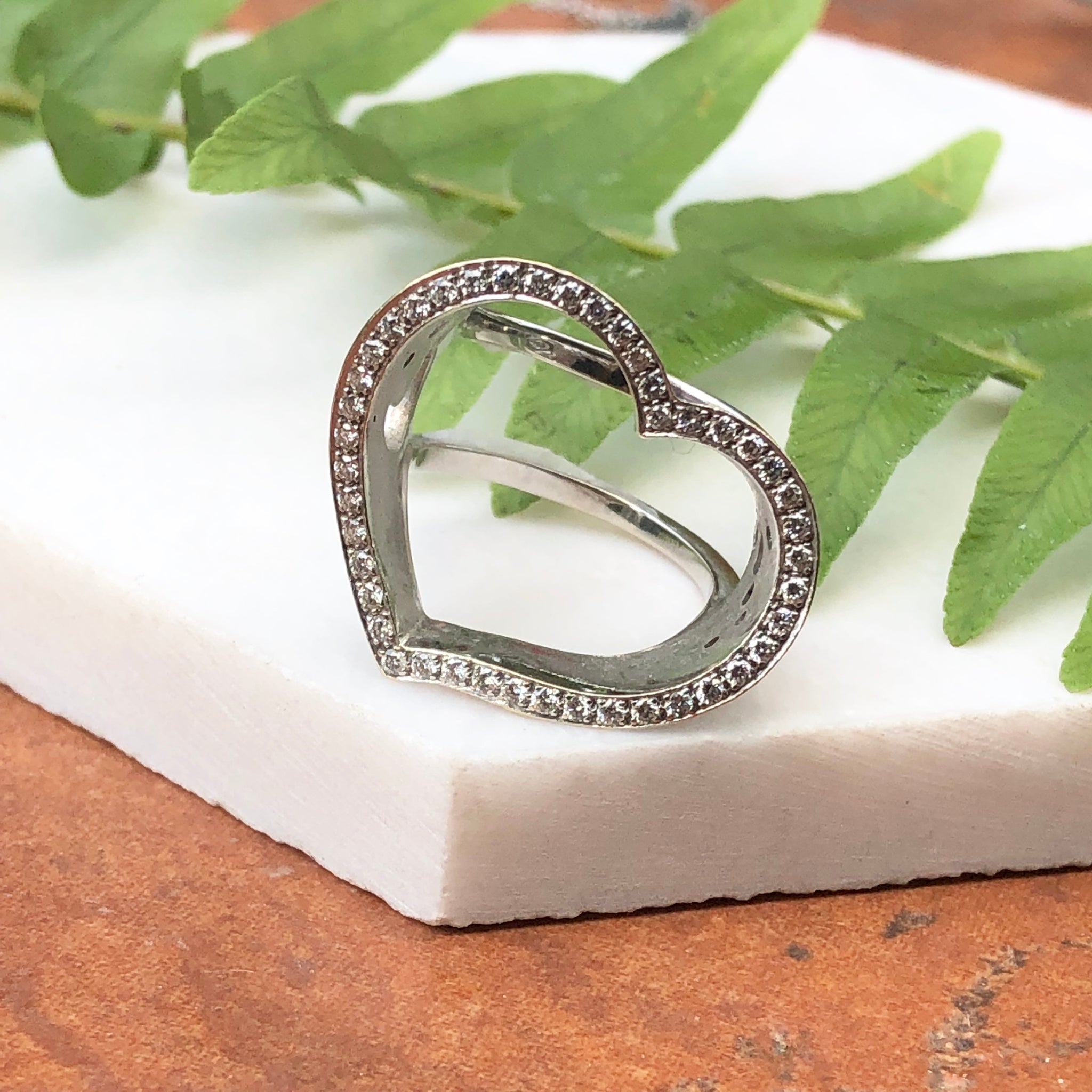 14KT White Gold Diamond Heart Ring - SHOP