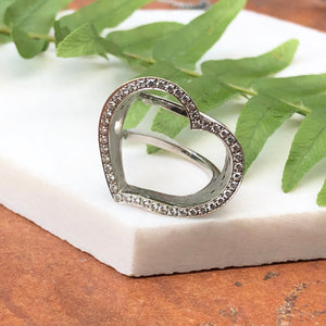 14KT White Gold Diamond Open Heart Ring, 14KT White Gold Diamond Open Heart Ring - Legacy Saint Jewelry