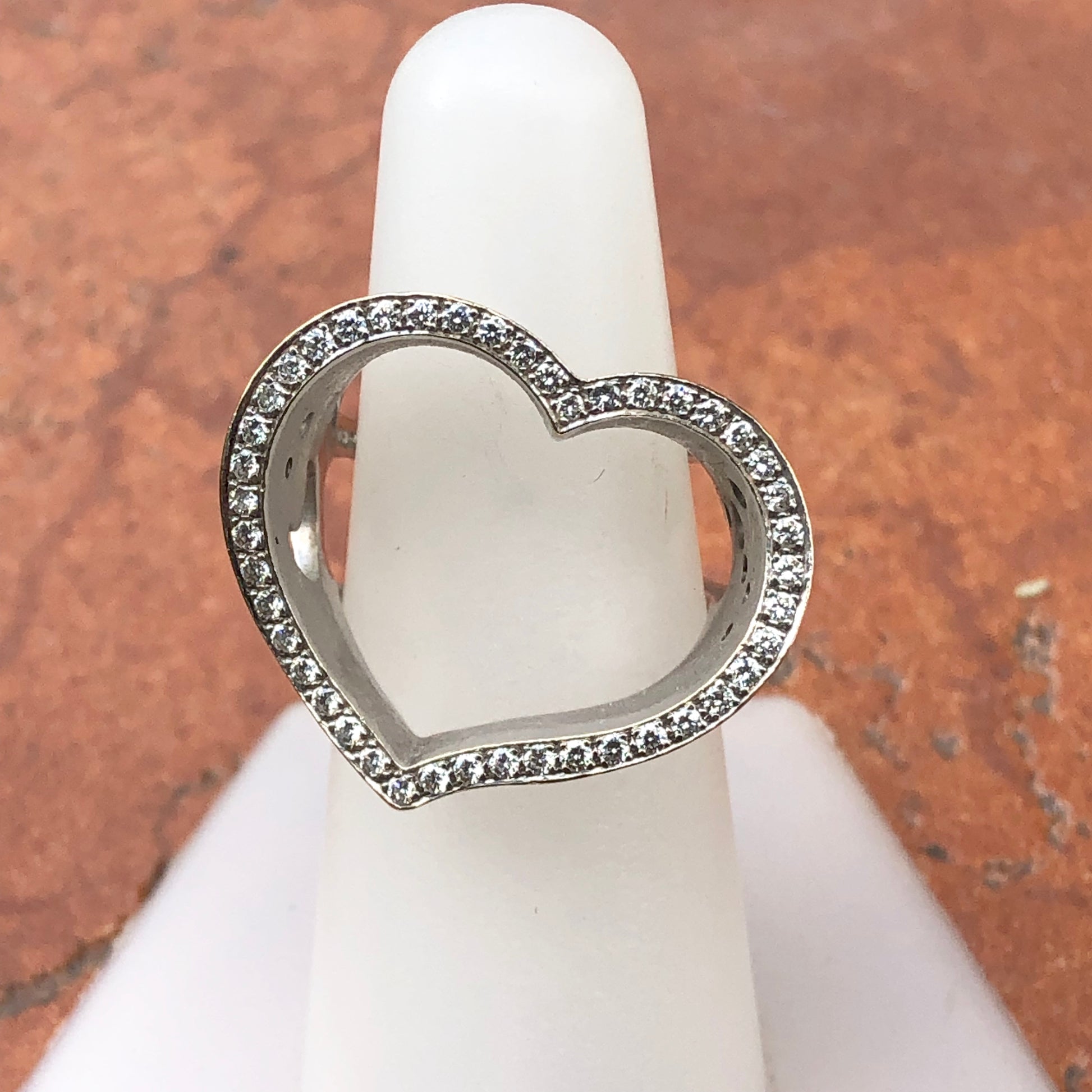 14KT White Gold Diamond Open Heart Ring, 14KT White Gold Diamond Open Heart Ring - Legacy Saint Jewelry