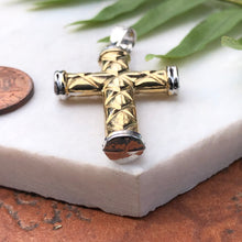 Load image into Gallery viewer, 14KT Yellow Gold + White Gold Quilted Cross Pendant - Legacy Saint Jewelry