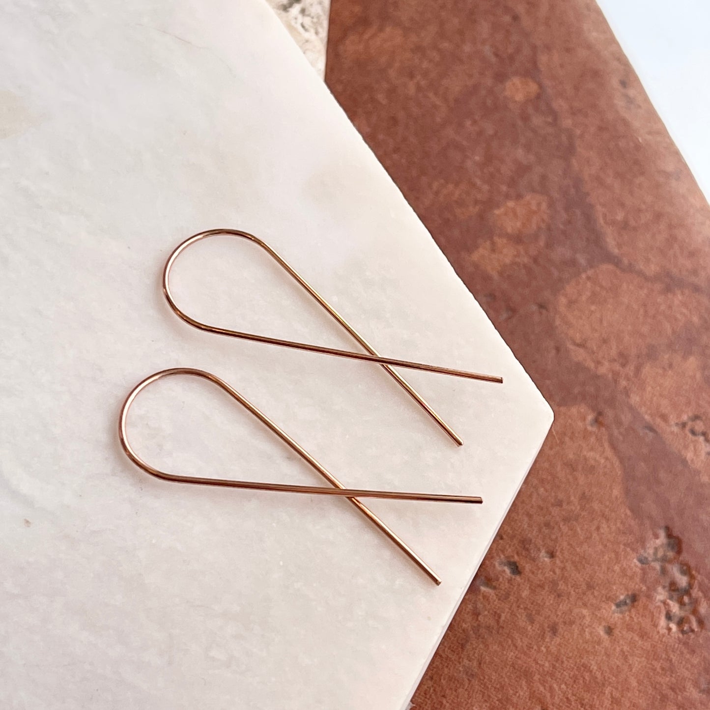 Rose Gold Filled Threader Awareness Ribbon Wire Earrings