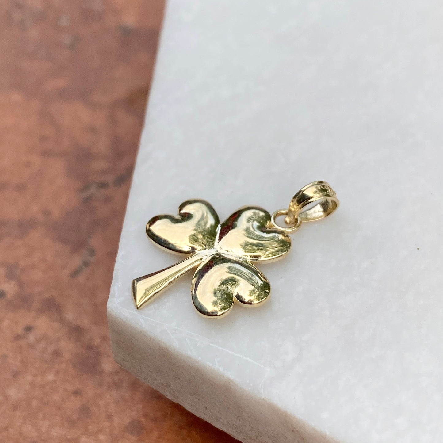 10KT Yellow Gold High Polished 3-Leaf Clover Pendant Charm, 10KT Yellow Gold High Polished 3-Leaf Clover Pendant Charm - Legacy Saint Jewelry