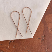 Load image into Gallery viewer, Rose Gold Filled Threader Awareness Ribbon Wire Earrings