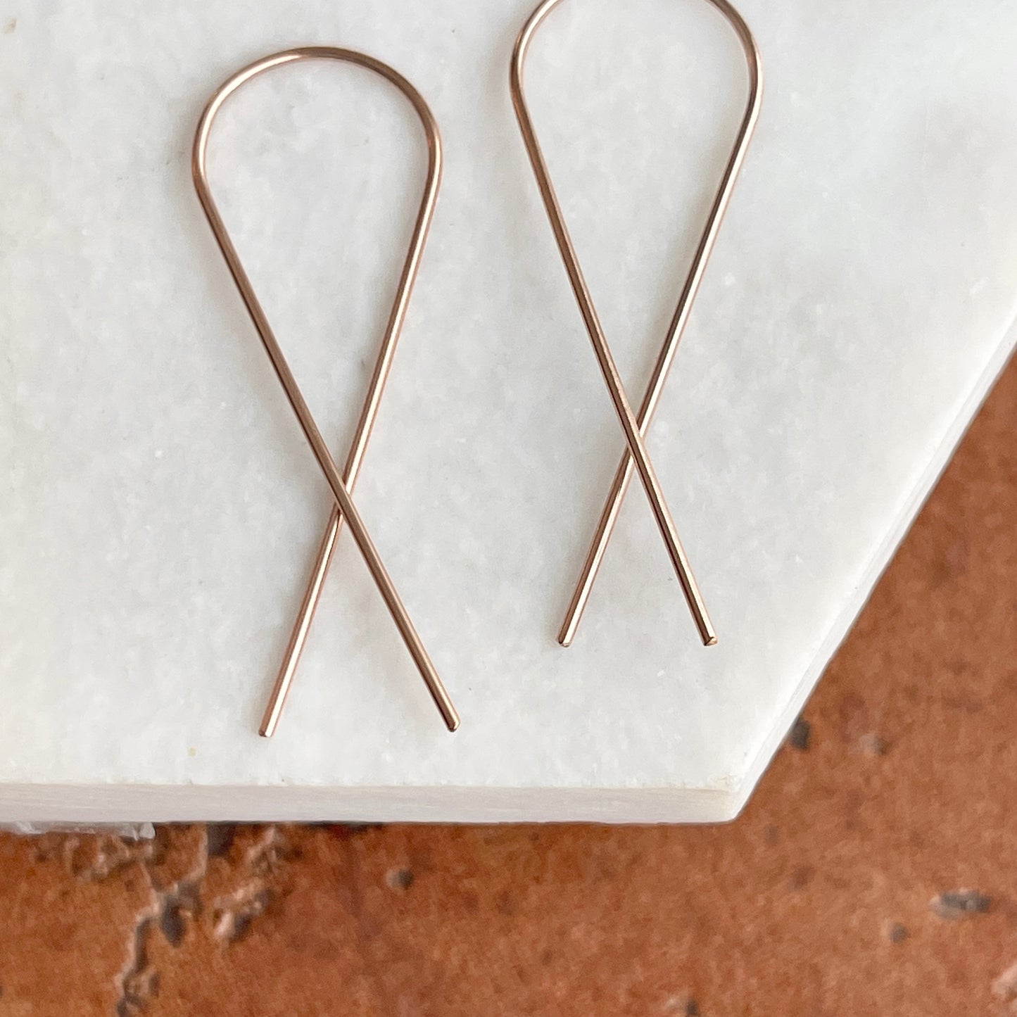 Rose Gold Filled Threader Awareness Ribbon Wire Earrings