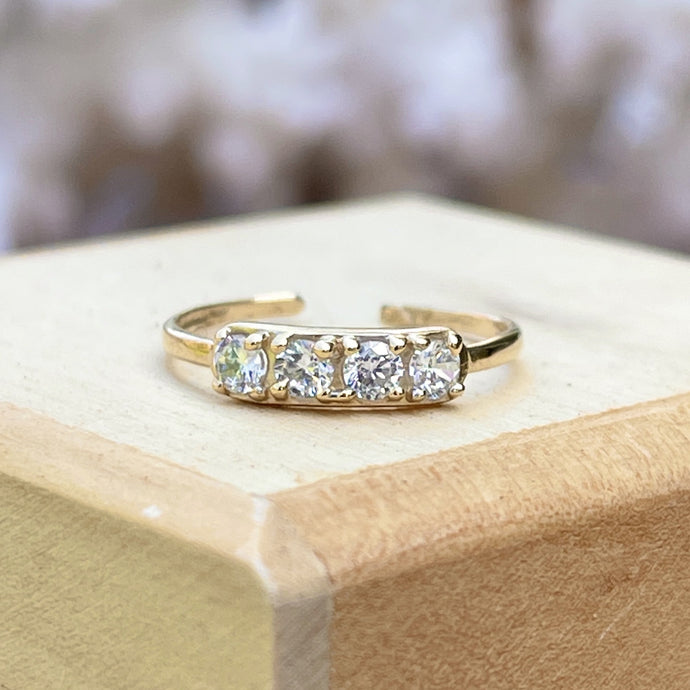 114KT Yellow Gold 4 CZ Stone Toe Ring