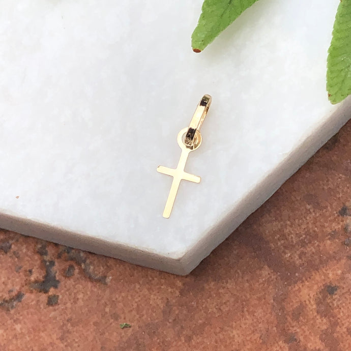 14KT Yellow Gold Tiny Baby Sized Cross Pendant Charm 11mm, 14KT Yellow Gold Tiny Baby Sized Cross Pendant Charm 11mm - Legacy Saint Jewelry