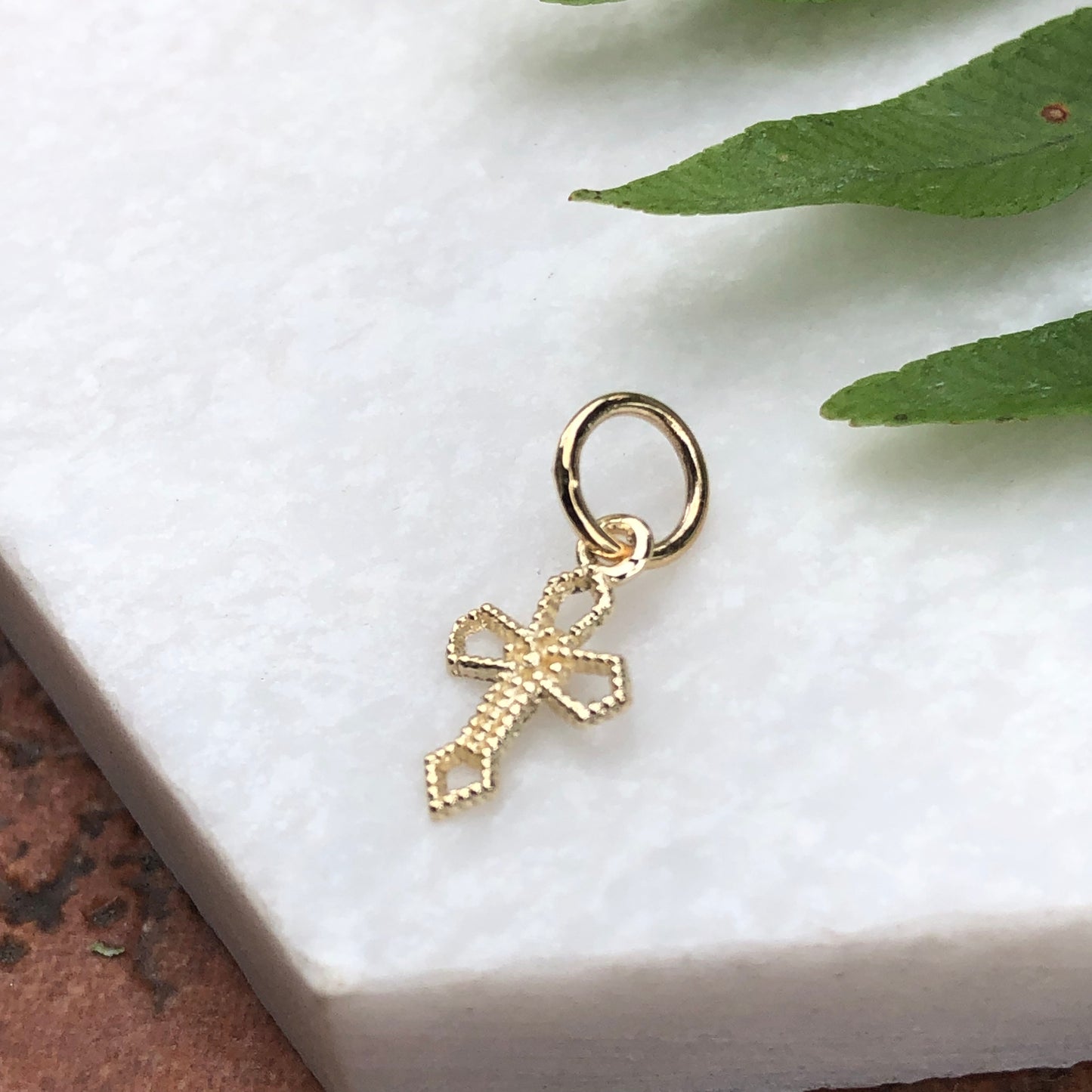 10KT Yellow Gold Textured Cross Mini Charm Pendant - Legacy Saint Jewelry