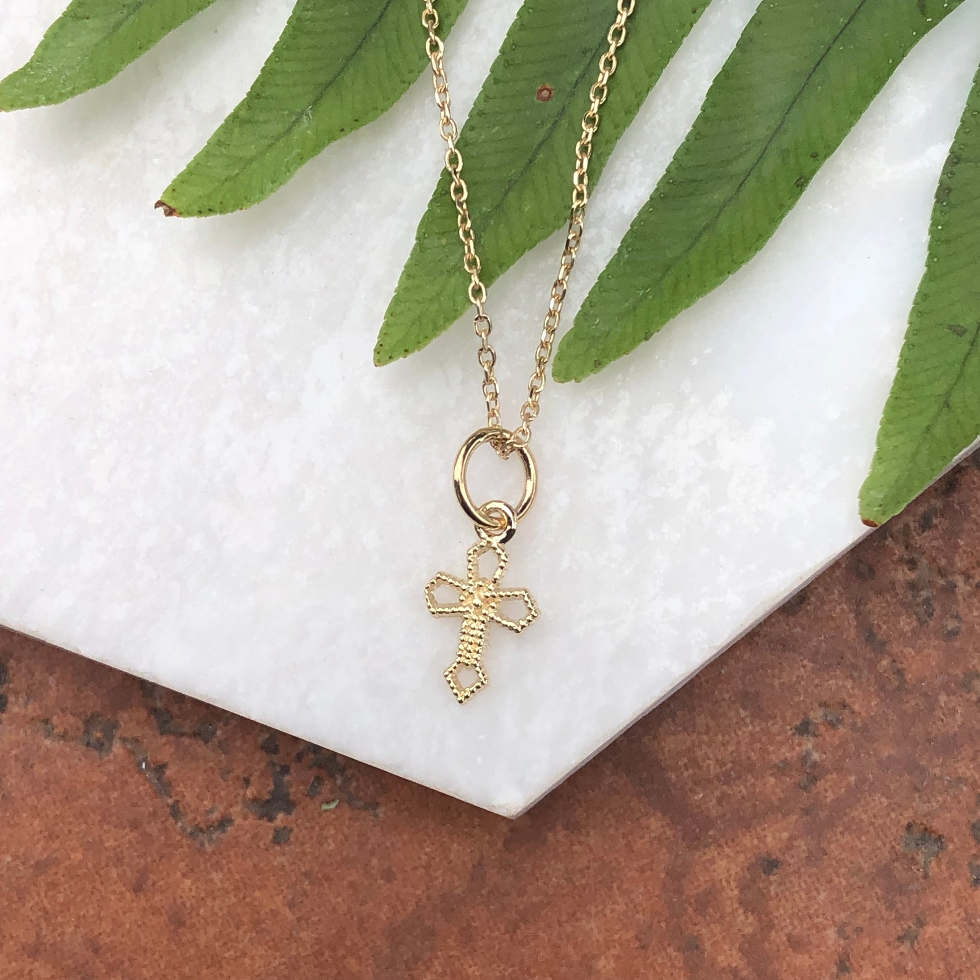 10KT Yellow Gold Textured Cross Mini Charm Pendant - Legacy Saint Jewelry