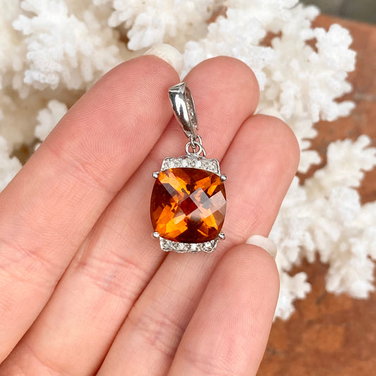 Estate 14KT White Gold Madeira Citrine + Diamond Omega Slide Pendant - LSJ