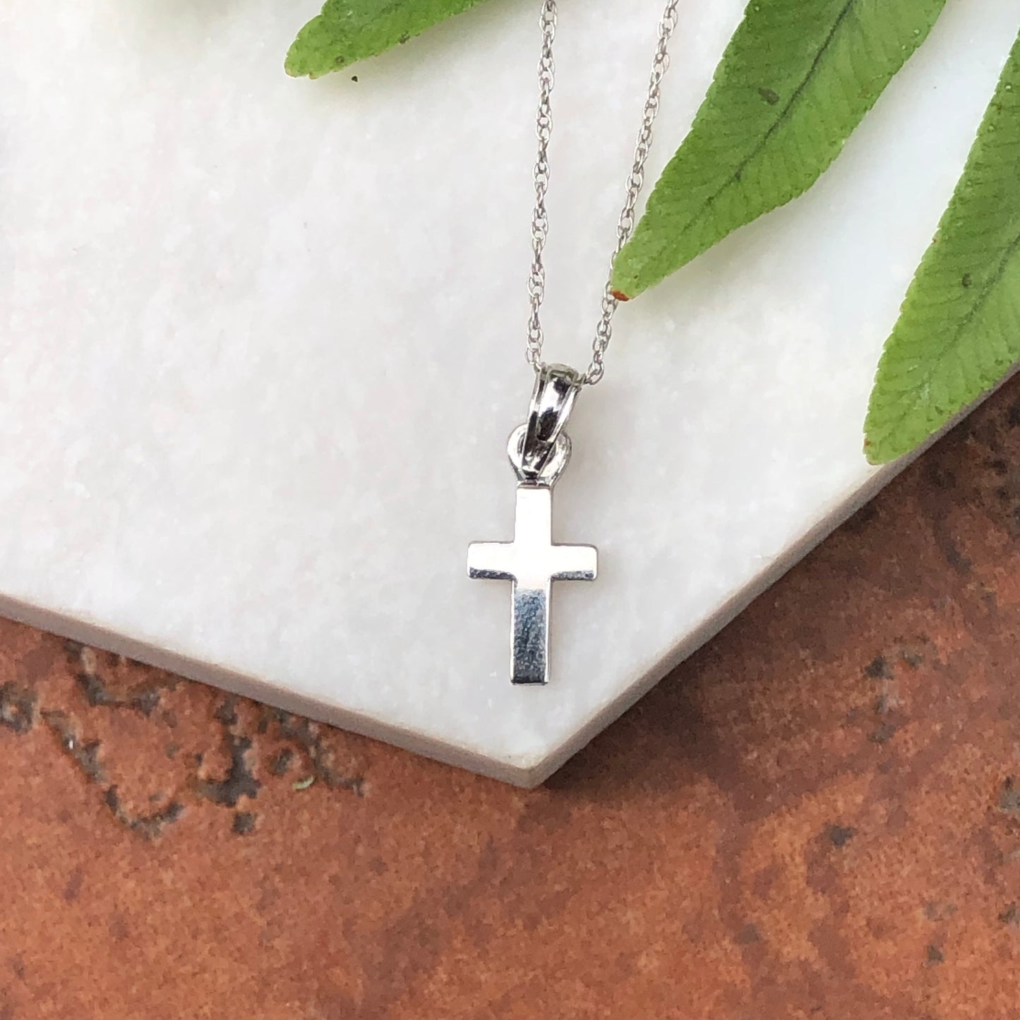 10KT White Gold Mini Cross Pendant Charm, 10KT White Gold Mini Cross Pendant Charm - Legacy Saint Jewelry