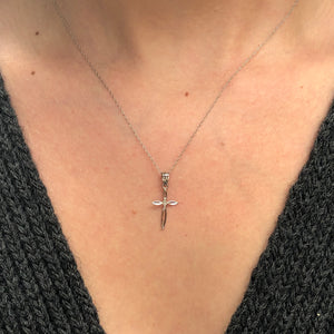 OOO 14KT White Gold Diamond-Cut Cross Mini Pendant Charm - Legacy Saint Jewelry