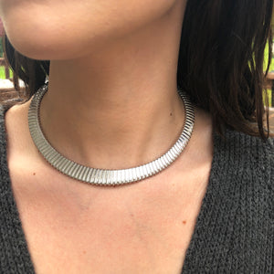 Sterling Silver Ribbed Neck Wire Collar Necklace 14mm, Sterling Silver Ribbed Neck Wire Collar Necklace 14mm - Legacy Saint Jewelry