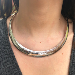 Sterling Silver Hammered Solid Neck Wire Collar Necklace 16mm, Sterling Silver Hammered Solid Neck Wire Collar Necklace 16mm - Legacy Saint Jewelry