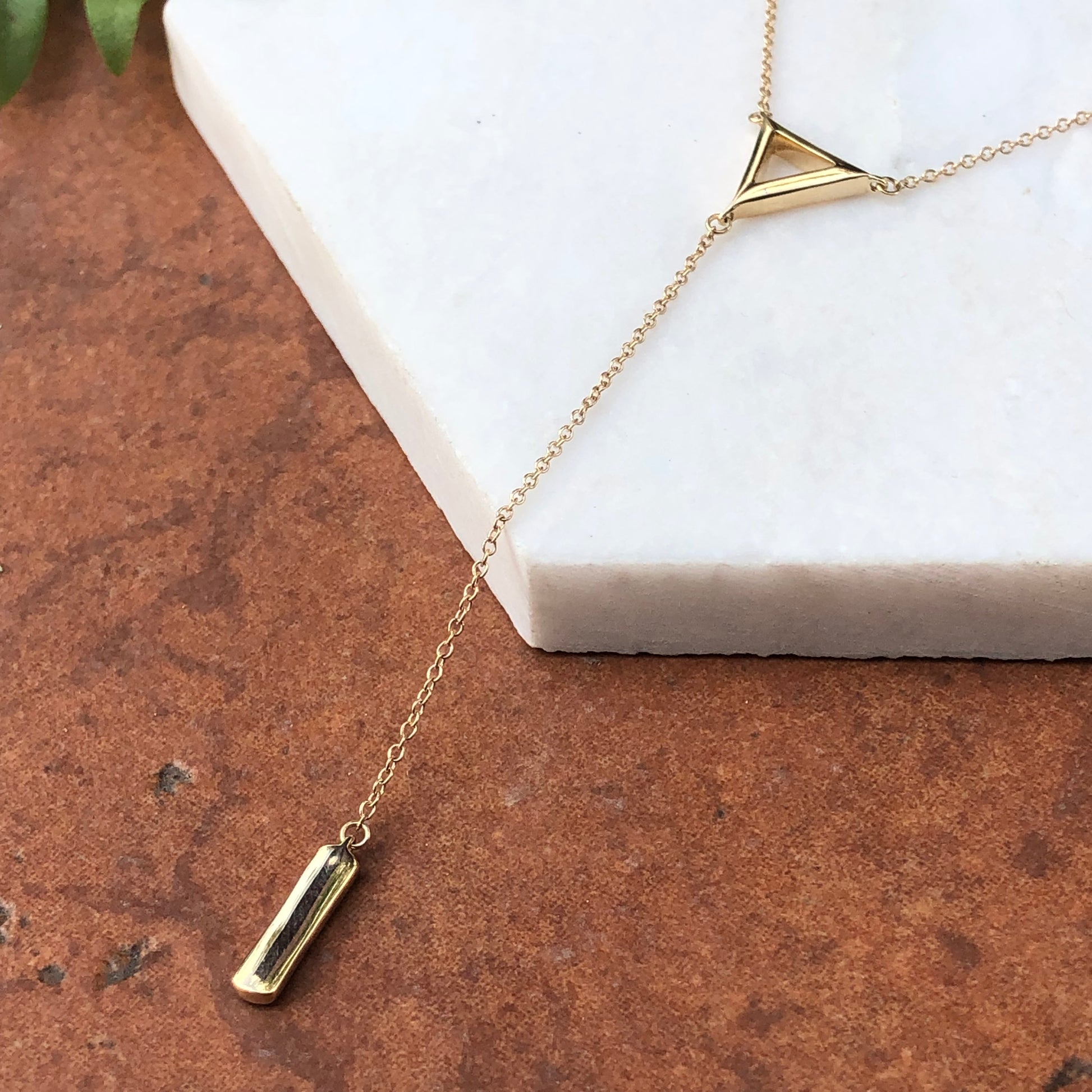 14KT Yellow Gold Triangle Bar Lariat Necklace, 14KT Yellow Gold Triangle Bar Lariat Necklace - Legacy Saint Jewelry