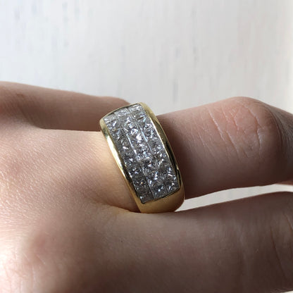 Estate 18KT Yellow Gold 3-Row Princess Cut Diamond Cigar Band Ring - Legacy Saint Jewelry