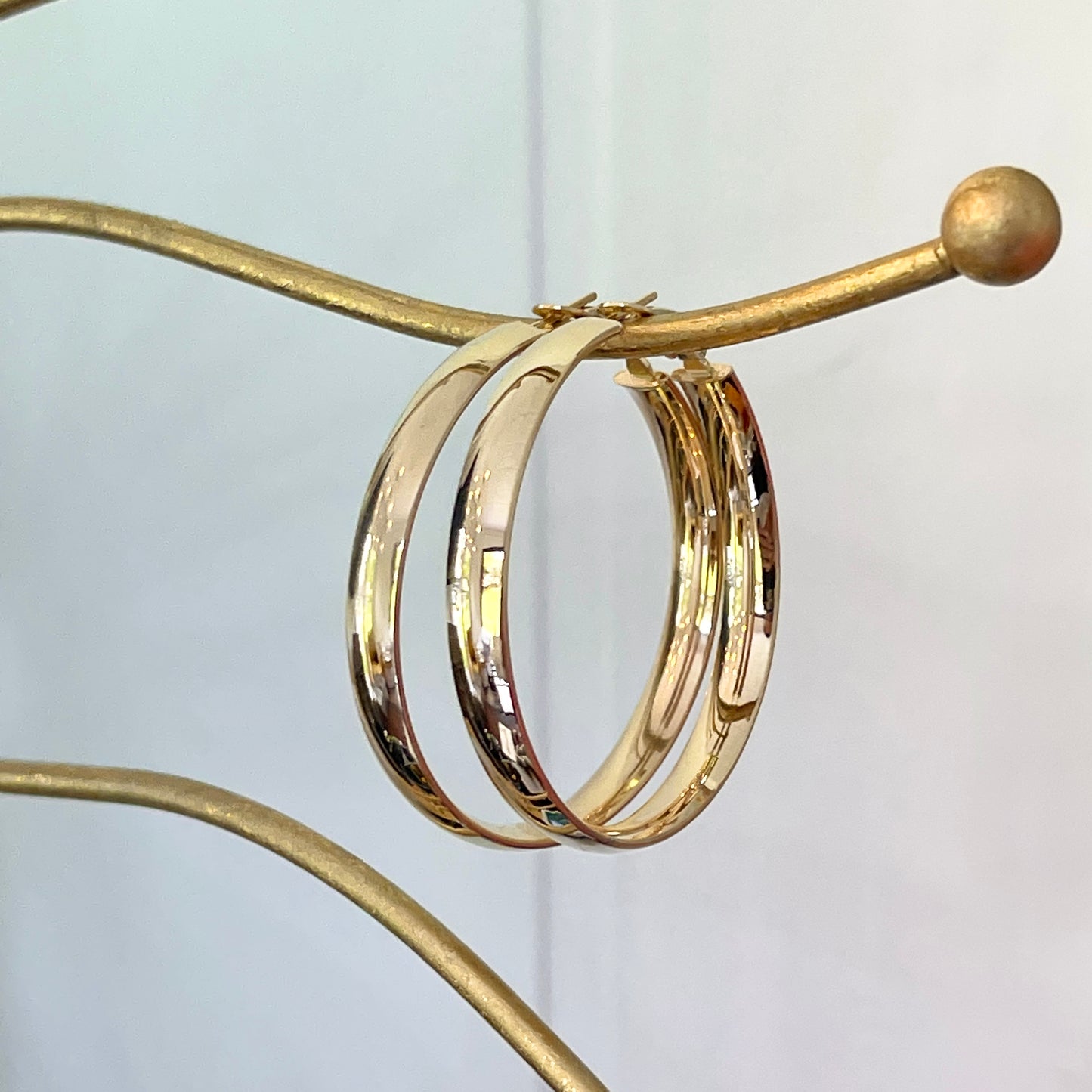 14KT Yellow Gold 6mm Wide Round Omega Hoop Earrings 45mm