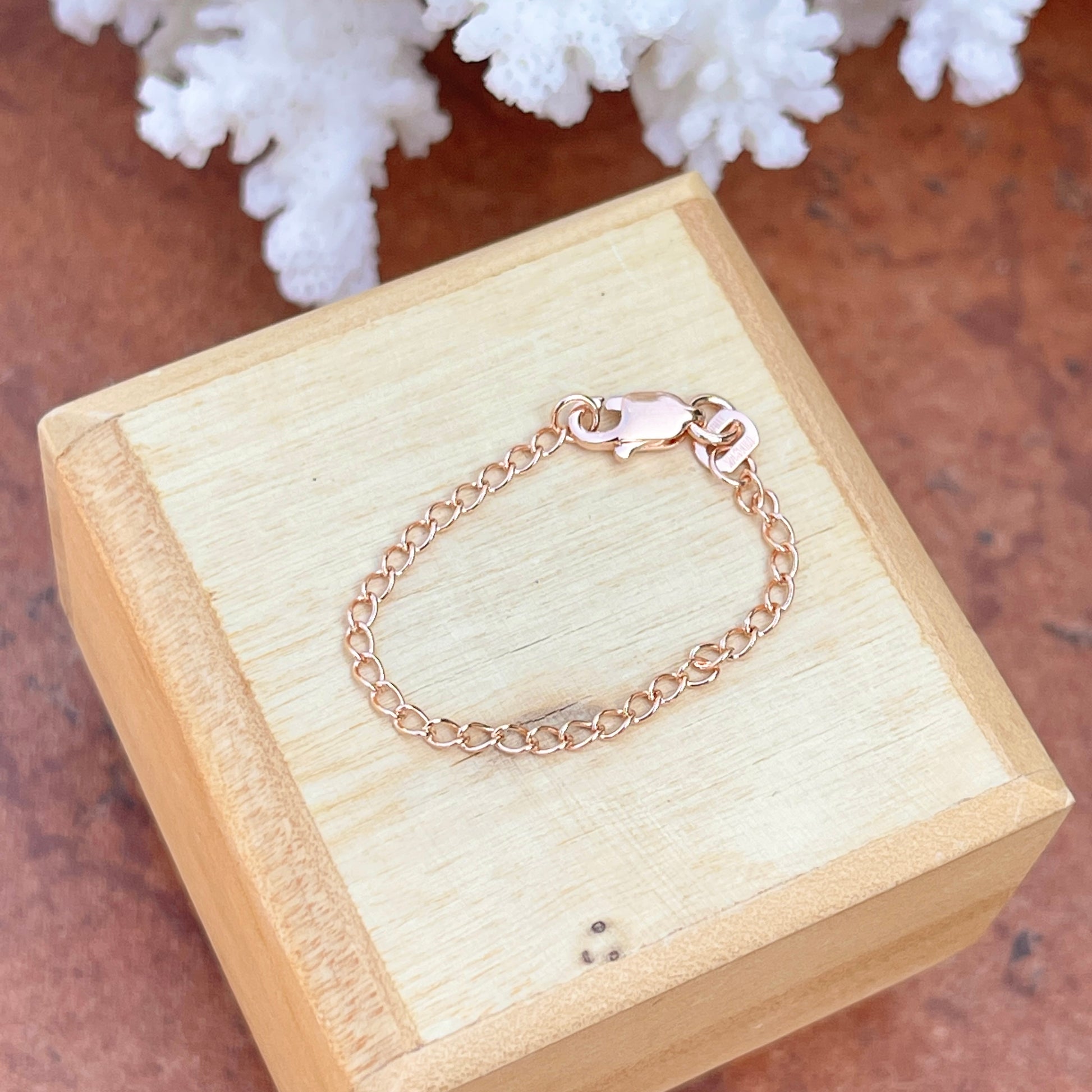 14KT Rose Gold Double Curb Chain Necklace Extender Safety Chain