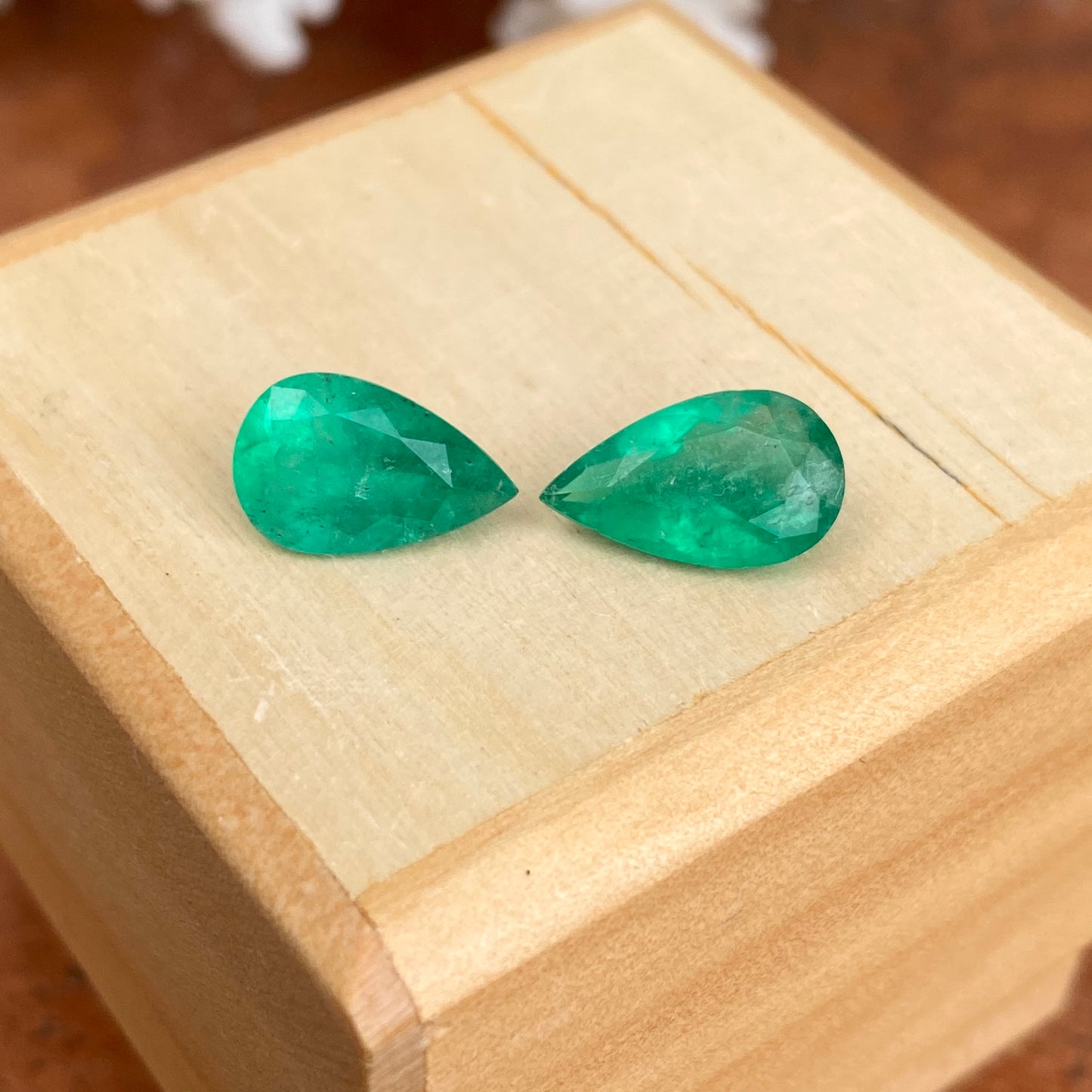 Colombian Emerald Cut Pear Shape Loose Emerald Pair 3.71 CT