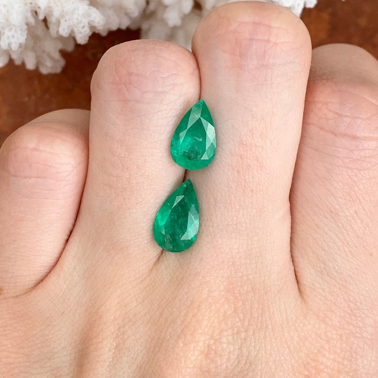Colombian Emerald Cut Pear Shape Loose Emerald Pair 3.71 CT