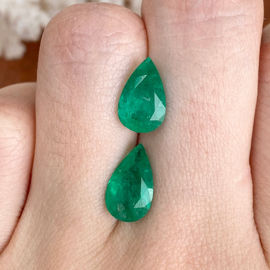 Colombian Emerald Cut Pear Shape Loose Emerald Pair 3.71 CT - LSJ