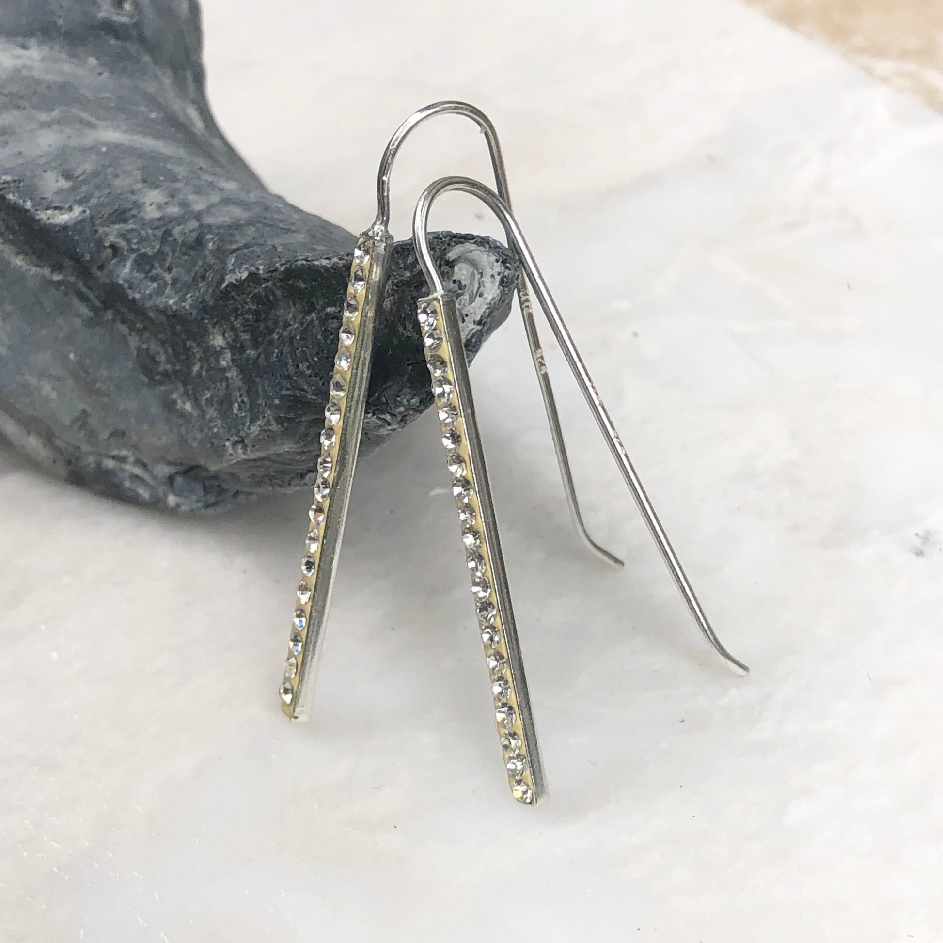 Sterling Silver CZ Stone Bar Wire Earrings, Sterling Silver CZ Stone Bar Wire Earrings - Legacy Saint Jewelry