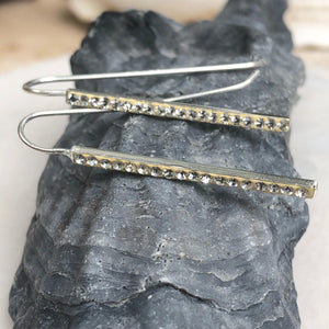 Sterling Silver CZ Stone Bar Wire Earrings, Sterling Silver CZ Stone Bar Wire Earrings - Legacy Saint Jewelry