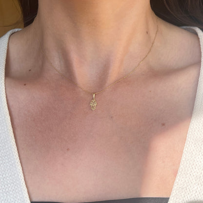 14KT Yellow Gold Mini Filigree Hamsa Pendant Chain Necklace