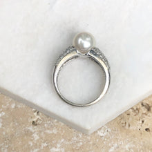 Load image into Gallery viewer, Estate 14KT White Gold Pave Diamond + Genuine Pearl Ring - Legacy Saint Jewelry