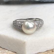 Load image into Gallery viewer, Estate 14KT White Gold Pave Diamond + Genuine Pearl Ring - Legacy Saint Jewelry