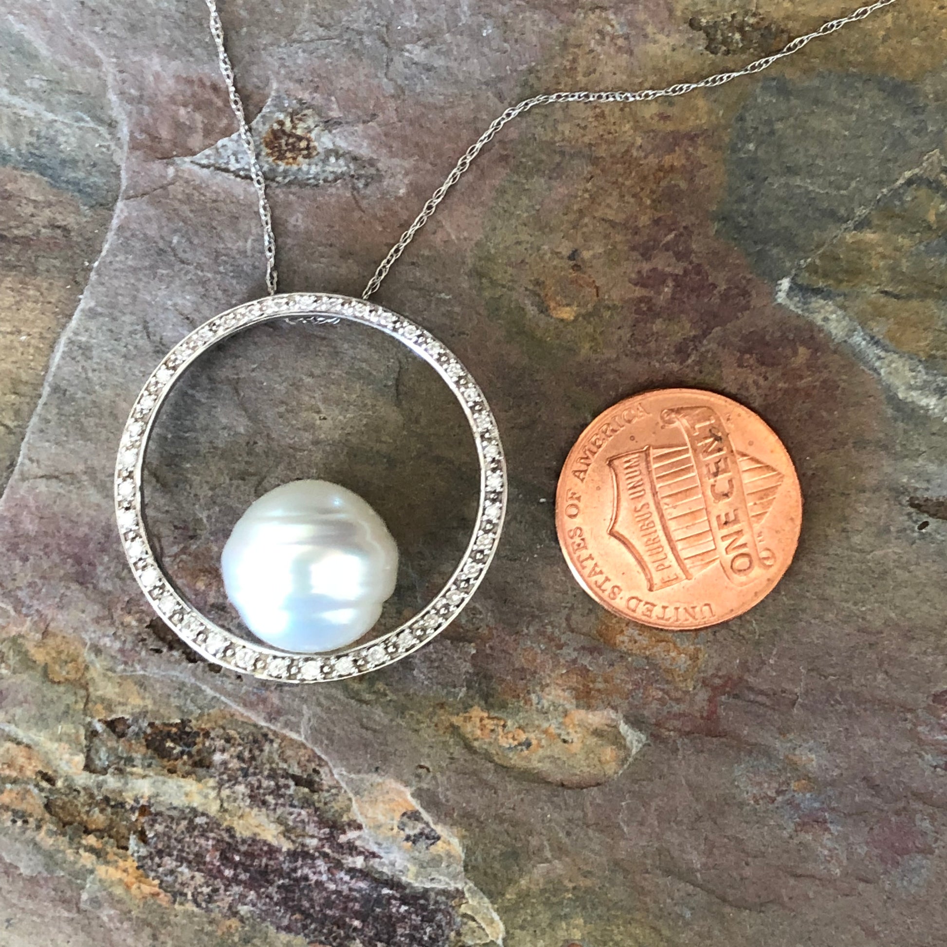 14KT White Gold Diamond + Paspaley South Sea Pearl Circle Pendant, 14KT White Gold Diamond + Paspaley South Sea Pearl Circle Pendant - Legacy Saint Jewelry