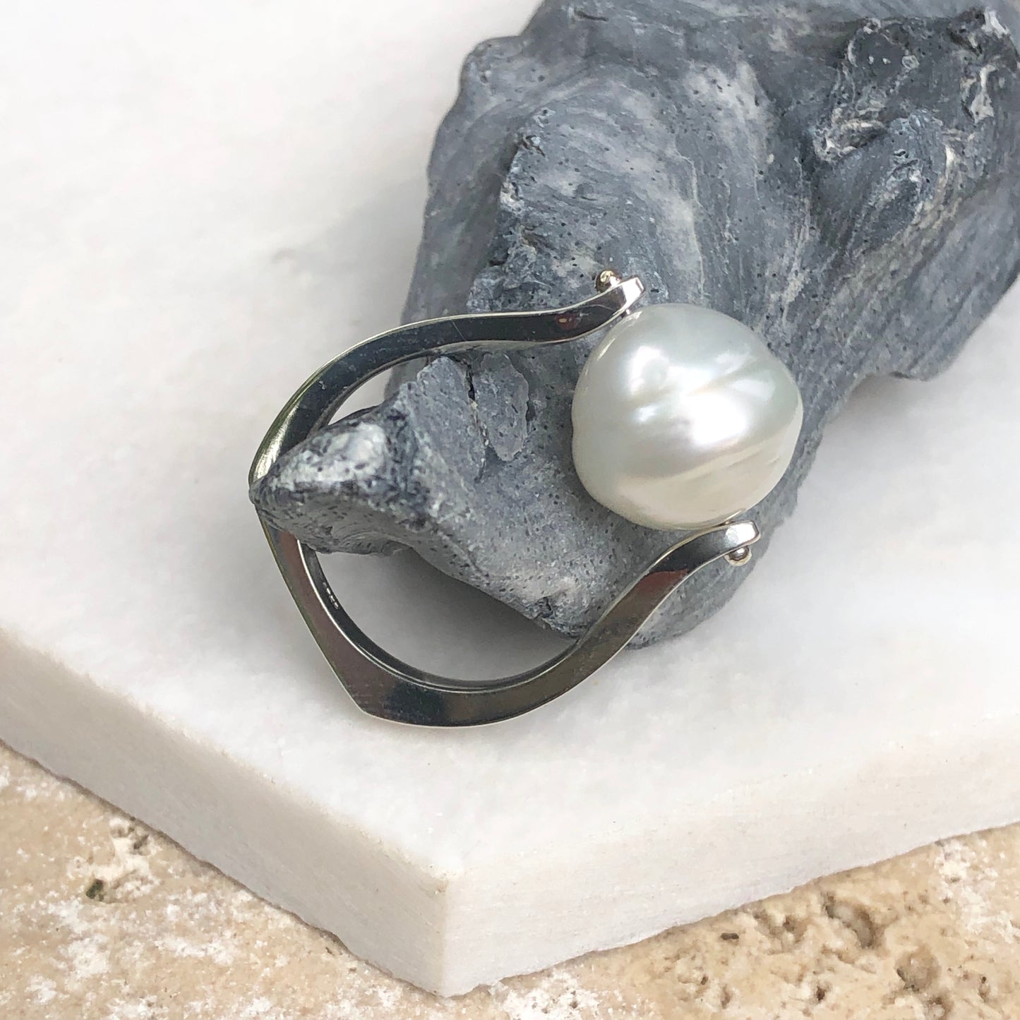 14KT White Gold 12mm Paspaley South Sea Pearl Modern Ring - Legacy Saint Jewelry