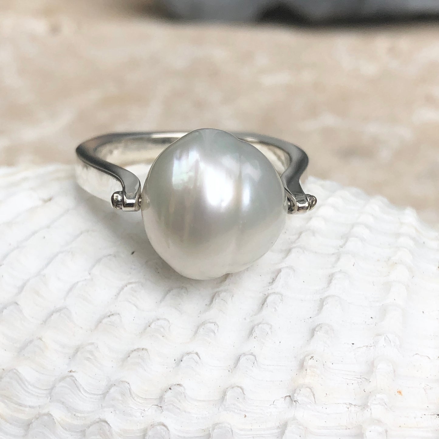 14KT White Gold 12mm Paspaley South Sea Pearl Modern Ring - Legacy Saint Jewelry