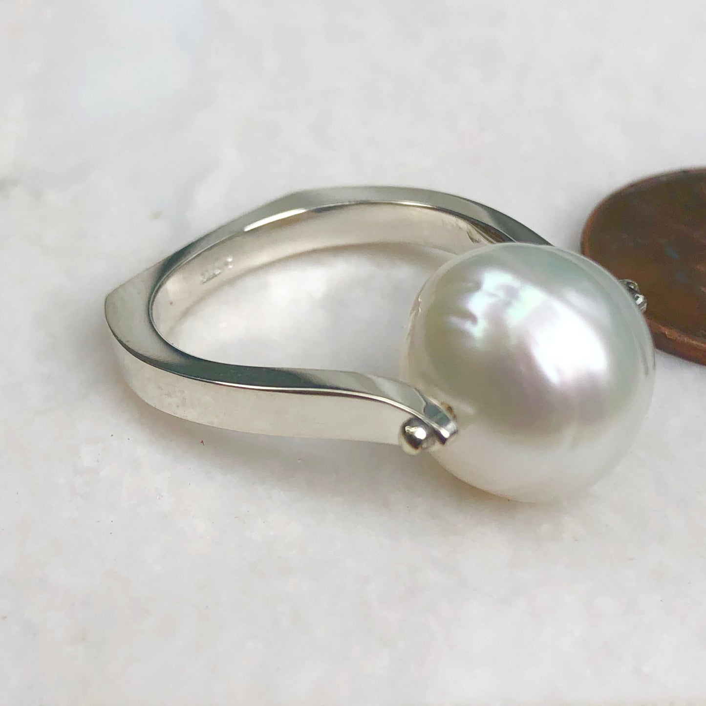 14KT White Gold 12mm Paspaley South Sea Pearl Modern Ring - Legacy Saint Jewelry