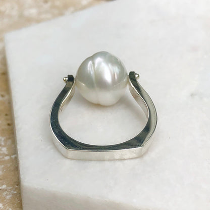 14KT White Gold 12mm Paspaley South Sea Pearl Modern Ring - Legacy Saint Jewelry