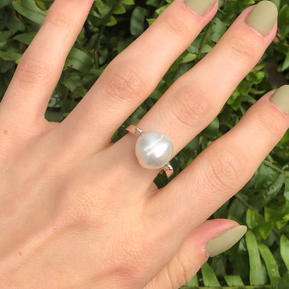 14KT White Gold 12mm Paspaley South Sea Pearl Modern Ring - Legacy Saint Jewelry